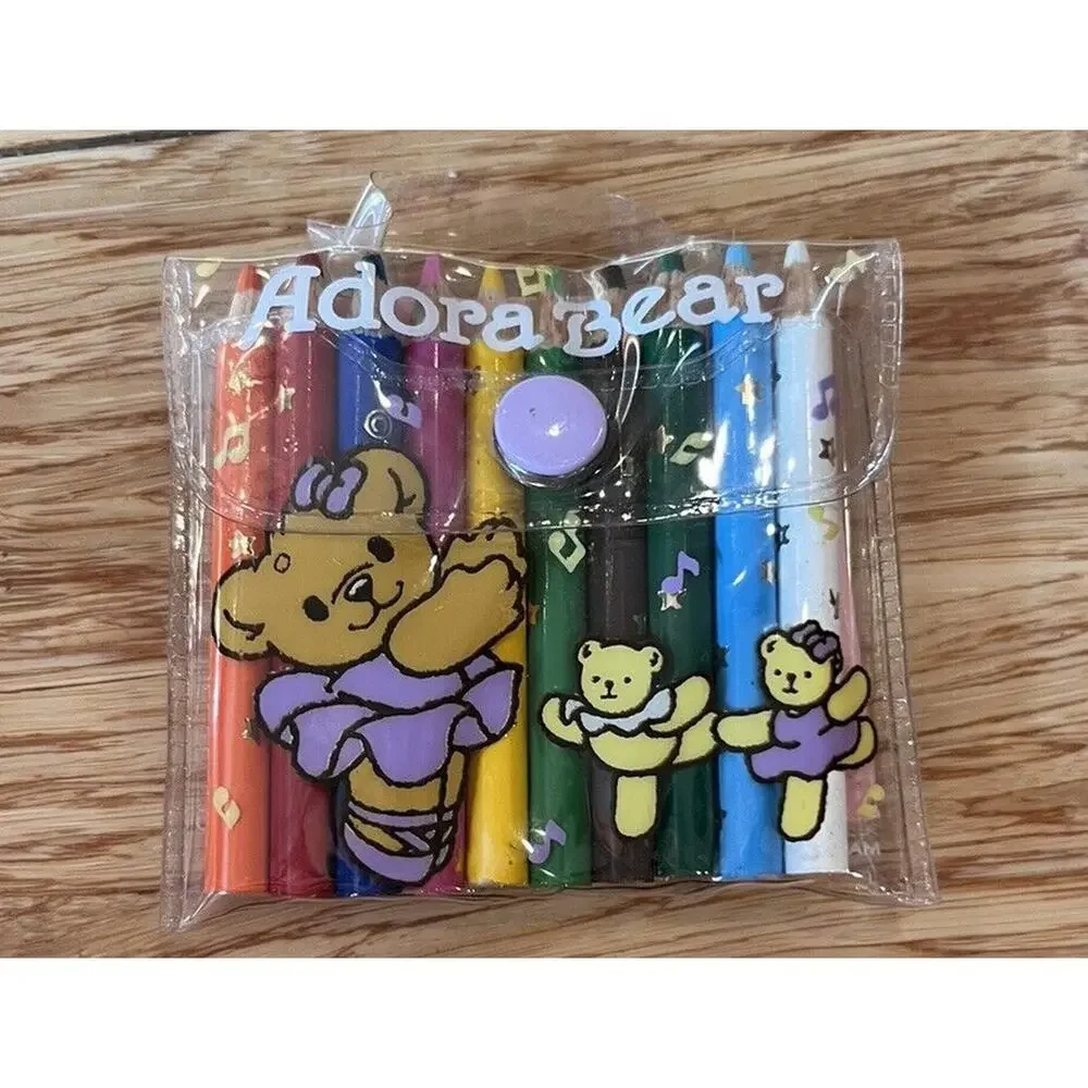 VTG Sanrio Adora Bear Mini Colored Pencils In Case W/ Sketch Book RARE 1991